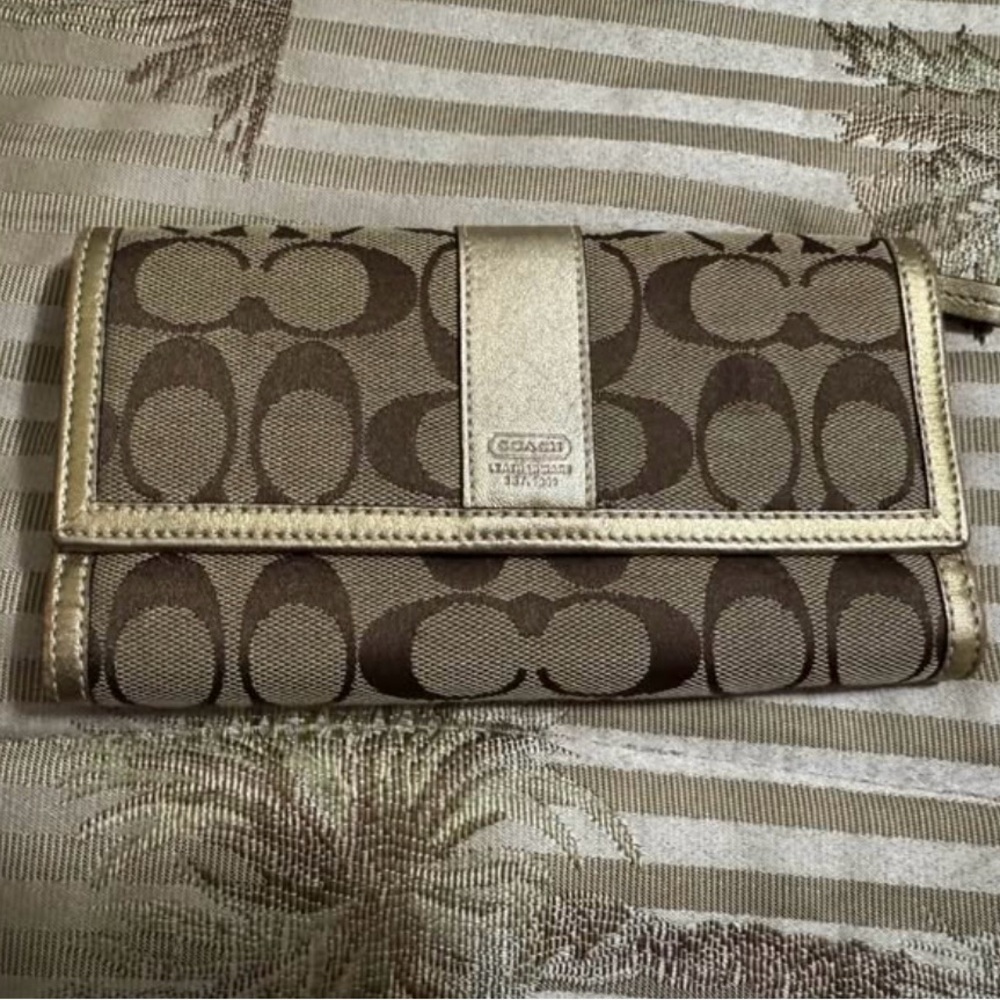 Coach Signature Brown and Gold Wallet